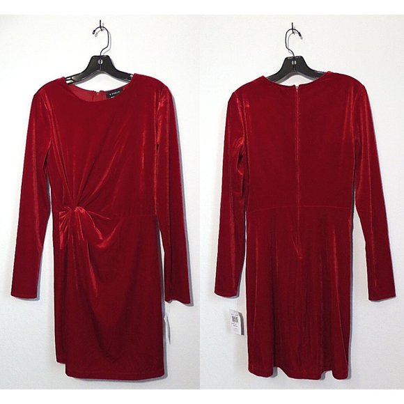 B. Darlin | Long Sleeve Crew Neck Bodycon Red Velvet Dress (NWT) - Picture 5 of 7